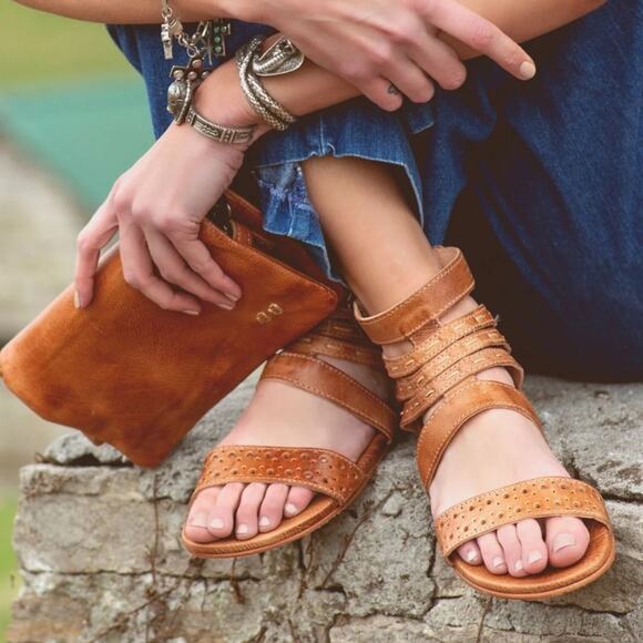 Bed Stu Womens Artemis Ankle Wrap Back Zip Gladiator Sandal In Tan Rustic Brown - Picture 2 of 15